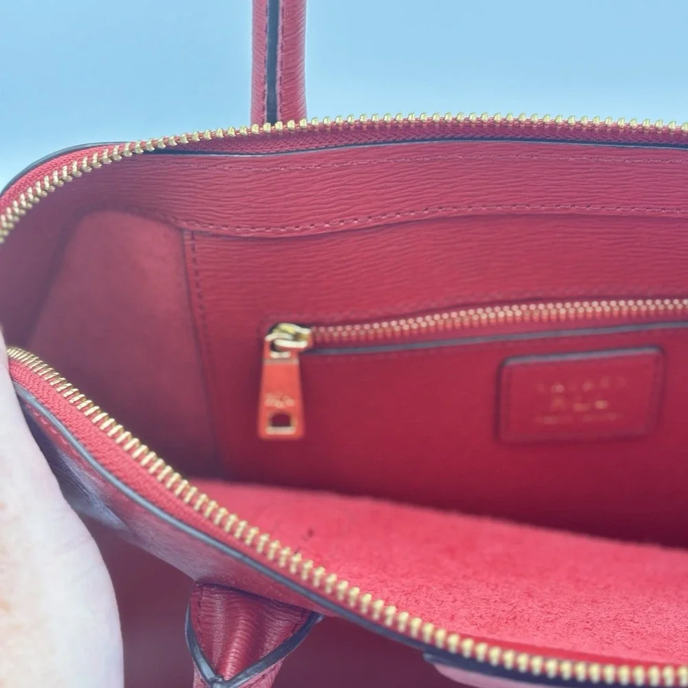 Ralph Lauren Tate Dome Satchel Red Leather Bag Gold Accents No Shoulder Strap - Picture 8 of 16